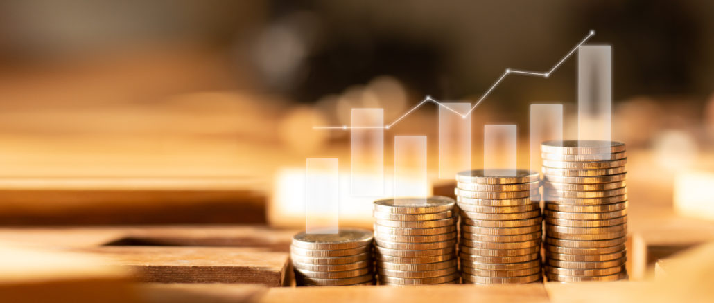 Stock,Funding,Or,Money,Saving,Graph,With,Coins.,Background,For